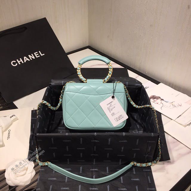 Chanel女包 AS1357 Chanel2020新款圓環手柄方胖子口蓋包 菱格羊皮鏈條手提包  djc3952